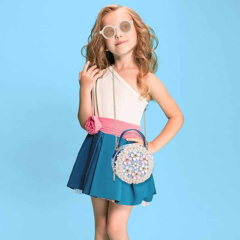 LABJULY Kids Purse for Girls Age 1-14, Flower Purse for Kids, Blue Toddler Wallet with Round Glasses, Cute Girls Handbag, Toddler Crossbody Bag Gift for Christmas - Image 2